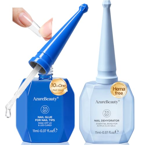 AzureBeauty Nail Glue Prep Dehydrator Kit for Nail Tips &amp; Press on Nails