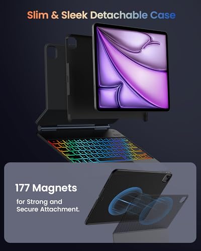Image of typecase Edge+ Keyboard Case for iPad Air 13 inch(M4 /M3 /M2, 2026 /2025 /2024) & iPad Pro 12.9 inch(3 /4 /5 /6th Gen),Ultra-Slim Detachable Case,Portrait &Typing Modes,11-Color Backlight,Magnetic Stand,Carbon Fiber