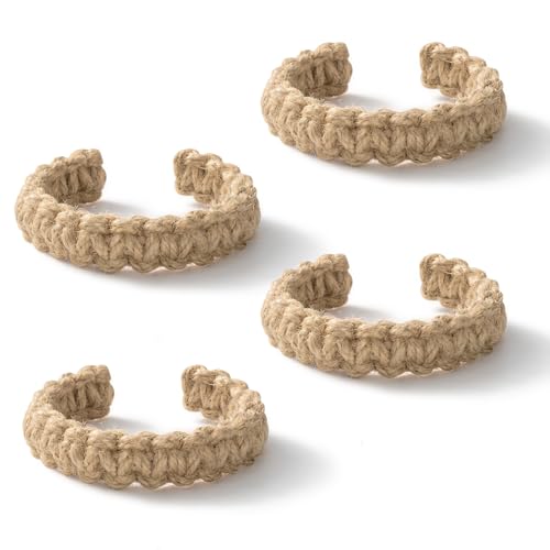 CHUQING Vorhang Raffhalter 4er Set Boho Gardinen Raffhalter für Vorhänge aus Seil Gardinenzubehör für Vintage Vorhänge Natur