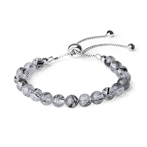 COAI Bracelet Femme Pierres Véritables Quartz Rutile Chaîne Réglable Argent 925