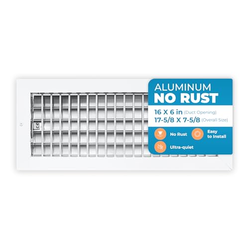 Aluminum 16 x 6 Inch Air Vent Covers Wall AC Grille – Premium Register Vent Cover – Durable Rustproof Aluminum Wall Vent – Multi-Shutter Damper – Individually Adjustable Front Blades, White
