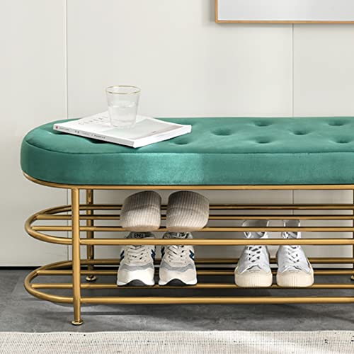 Tabouret en Velours Vert Atmosphère Chaleureuse et Confort Boutons Capitonnés - 7