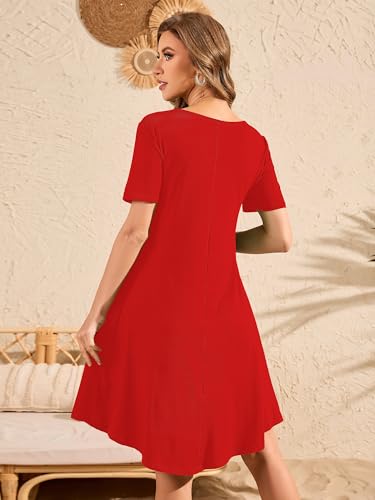 Image of DEARCASE Summer Dresses for Women V-Neck Short Sleeve T Shirt Dress Casual Flowy Swing Beach Vacation Mini Sundress