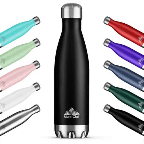 Mont-Clair H2O Trinkflasche Edelstahl - Thermosflasche - BPA-freie - Water Bottle, Edelstahl trinkflasche 1L - 24h Kalt & 12h Warm - Trinkflasche Auslaufsicher - Schwarz