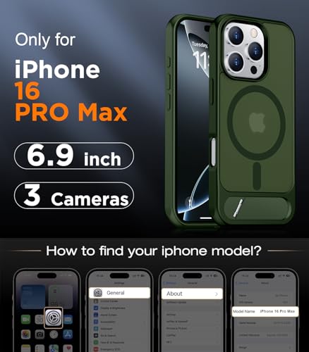 Image of Magnetic Compatible with iPhone 16 Pro Max Case, [Built-in Invisible Kickstand][Compatible with MagSafe][Military Grade Shockproof] Slim Translucent Matte Phone Case for iPhone 16 Pro Max 6.9 inch