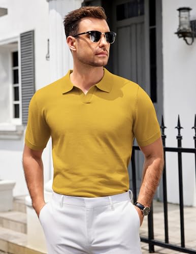 Image of COOFANDY Men's V Neck Short Sleeve Stretch Knit Polo Shirt