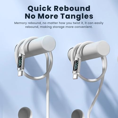 Image of iFAST Digital Display 100W Type-C to Type-C Fast Charging Data Cable | 480Mbps Data Transfer Speed | Compatible With MacBook, iPad, Galaxy, Pixel, Switch (1 Metre, Silicon, White)