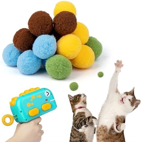 DUXCIYHTA Interactive Cat Toys for Indoor Cats,Cat Ball Launcher Toys with 20Pcs Pom Pom Balls,Soft Balls Shooter Gun for Kitten Playing Toys Cover