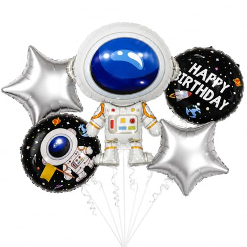 Image of Wanna Party Space Theme Foil Balloon Set (Pack of 5) | Astronaut, Rocket & Star Balloons for Kids Birthday | Outer Space Party Decorations | Happy Birthday Balloon Combo