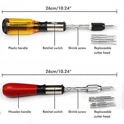 Brteyes Push-Pull Ratchet Screwdriver & 5Pcs Replacement Heads Adjustable Spiral Multi Screwdriver Ratcheting,Automatic-Spiral Ratchet Screwdriver Set (Red) #TOP5