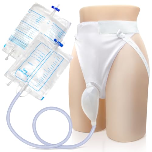 Catéter para hombres, bolsa de recolección de orina para hombres mayores, hombres de 80 años, orinal de silicona portátil reutilizable con 2 bolsas (blanco-hombre)