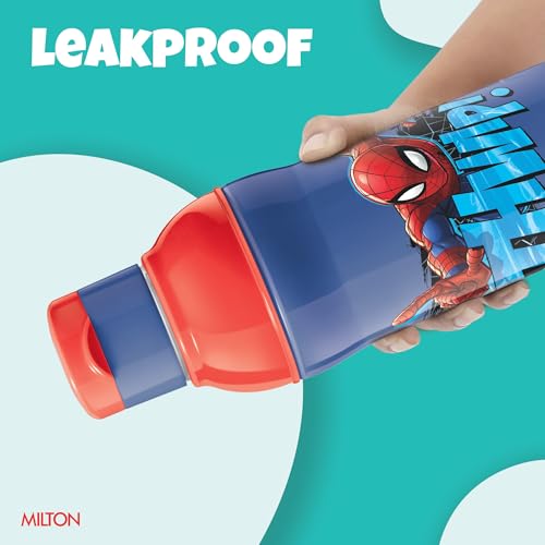 Image of Milton Marvel Steel Slim 600 Insulated Inner Steel Water Bottle for School Kids I Leak Proof FlipTop Lid, Easy to Carry Loop,Insulated Thermo Sipper Bottle for Kids,490 ml,Dark Blue (Spider-Man print)