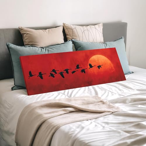 Oies au coucher du soleil tableau horizontal allongé grand format - 3