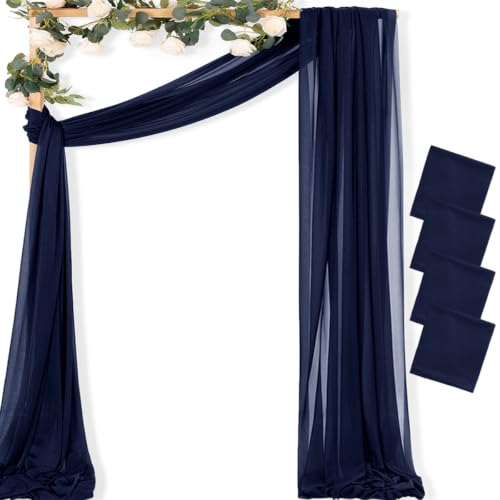 Image of Sheer Gauze Wedding Arch Draping Fabric 29 inch x 20 FT 4 Panels Navy Blue | Shimmery Gauze Drapes, Airy Backdrop Curtains, 6.6 Yard Outdoor Drapery Panels, Photo Background, Wedding Church Events Decor