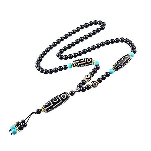 Fengshui Protective Natural Black White Tibetan 9 Eye Dzi Beads Necklace Amulet Attract Good Luck Wealth Health