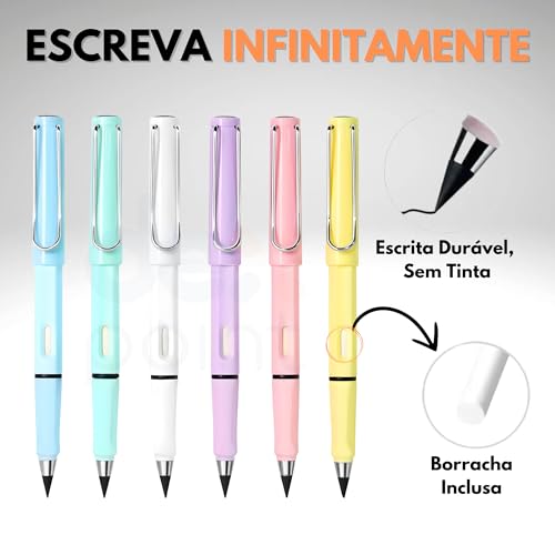 Kit 6 Lápis Infinito com Borracha Eterno Durável Reutilizável Premium