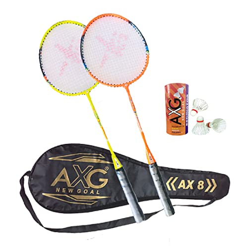AXG New Goal AX-8 Inexorable - Kit de bádminton de aluminio con 2 raquetas y 3 volantes (multicolor)