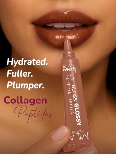 Image of Mila Beaute Peptide Lip Gloss Balm I With SPF & Hyaluronic Acid I Plump & Fuller Lips I Hydrating & Shiny Lip Balm Non Sticky I Highly Pigmented I Soft & Nourished Lips - Chai Latte (Pack of 2)