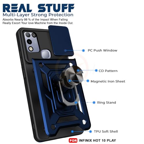 Image of Armor Bumper Back Cover Case for Infinix Hot 10 Play | Rotating Camera Cover, Ring Holder & Kickstand | Heavy Duty & 360 Degree Protection Infinix Hot 10 Play Back Cover (Blue)