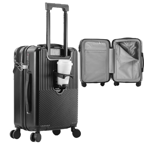 Hardside Luggage, Stylish Textured Line Suitcase, with Spinner Wheels, Expandable Luggage 22