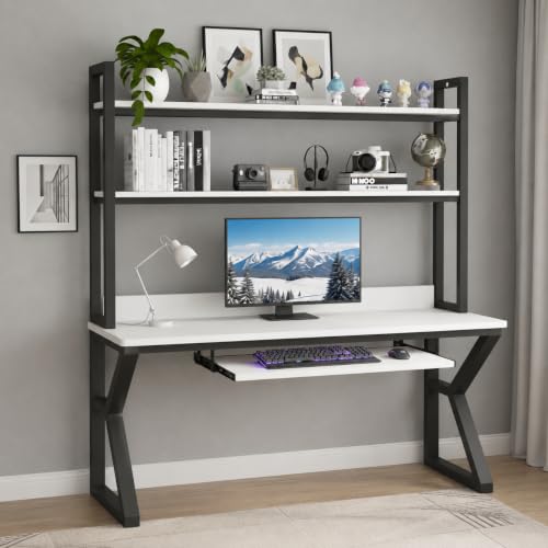 Image of TEKAVO Malto Computer Table for Home Pc | Office Table for Home | with Book Shelf, Study Table with Hutch, Modern Workstation, Black & White Wood, Metal (120 Cm x 60 Cm x 75 Cm) - DIY