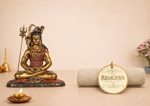 Image of ARMONIA Lord Shankar Idol Shiv Ji Murti Mahadev Statue for Home Decor Pooja Room Office Temple | Antique Finish Polystone 9 inch| Detachable Trishul |Gift for Housewarming (Including Cloth)
