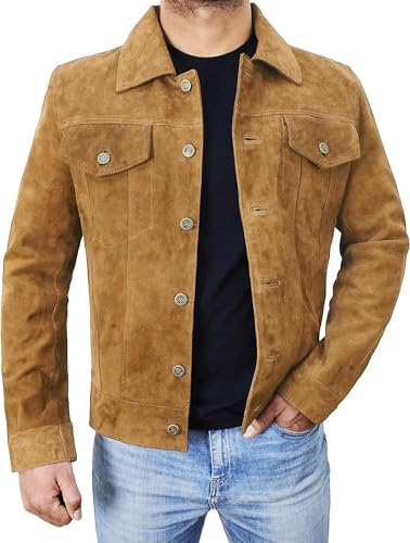 Mens Trucker Suede Leather Jacket Western Style Cowboy Leather Coat2