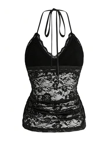 Verdusa Women's Plus Size Floral Lace Date Night Tops V Neck Backless Halter Top2