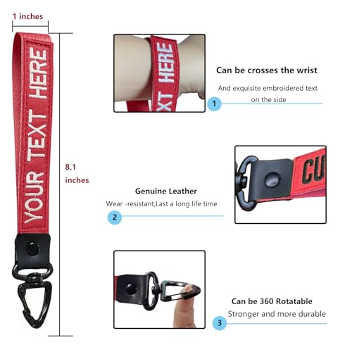 mvcen Wrist Lanyard, Custom Embroidery Key chain,Handmade Keyring, wrist strap for keys, wristlet, fabric keyring strap, personalised keyring, bag wrist strap
