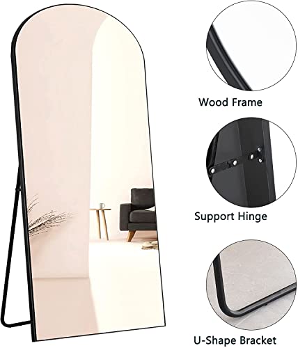 Image of PexFix Arched Full Length Mirror Arched Wall Mirror Floor Mirror with Stand Contemporary Full Length Mirror with Black Wood Frame,71''x32'' (USAM019)