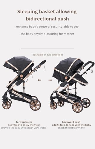 Prokoke Carrinho de bebé 3 em 1, carrinho de bebé com impulso reversível de duas vias, carro de 3 peças com estrutura de liga de alumínio, carrinho de bebé com três peças para recém-nascidos (739 bege