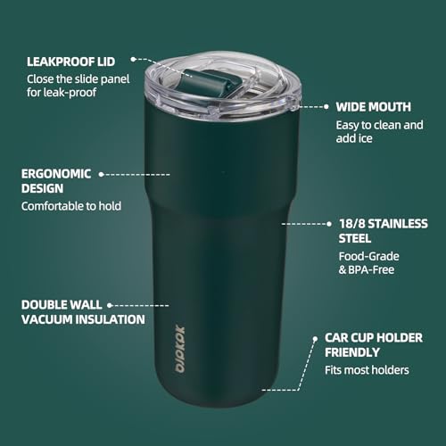 Image of BJPKPK 24 oz Coffee Tumbler, Insulated Stainless Steel Travel Cup | Double Wall Vacuum, Leak Proof Lid, Keeps Hot /Cold /Iced, BPA Free, Dishwasher Safe, Cupholder, Dark Green