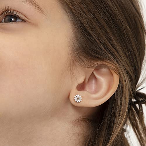 925 Sterling Silver Yellow Cubic Zirconia White Enamel Daisy Flower Earrings for Young Girls and Preteens 10mm - Gorgeous and Delicate Petite Daisy Earrings for Little Girls3