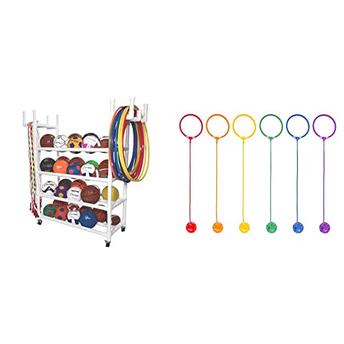 Champion Sports Equipment Cart White & Skip Ball Ankle Toy, Pack Of 6, Assorted Colors - Durable Hopper/Swingball Set With 18-Inch Cord, 5.5-Inch Diameter Ankle Ring - Fun Jumper #TOP11