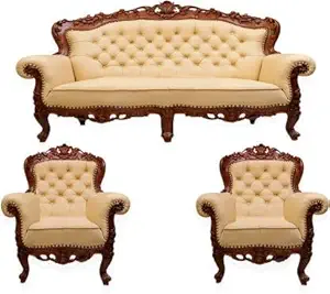 Arman Art & Craft Wooden Carving Maharaja Sofa Set /3+1+1 Seater //with Table // Natural Polish // SHISHAM Wood // for Drying Room // Living Room? Suggest a Change