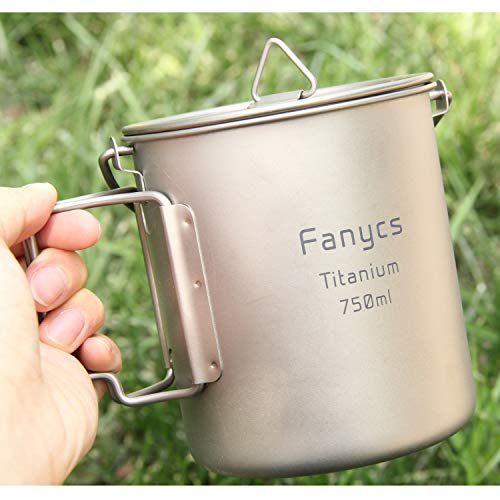 Titanium Cup Camping Mug Coffee Water Cup Foldable Handle Travel Hanging Pot With Lid 750Ml By Fanycs (750Ml Hanging Pot) #TOP7