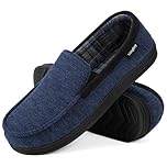 LongBay Men's Moccasin Slippers Memory Foam Plush Fleece House Shoes in Indoor Outdoor Fashion Navy, 8