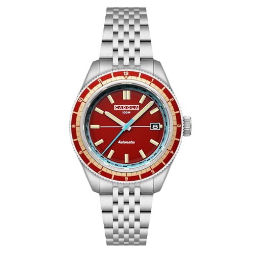 Cadola Ahrens Herren-Automatikuhr mit massivem Edelstahlarmband, 42 mm, CD-1061, Fireball Red