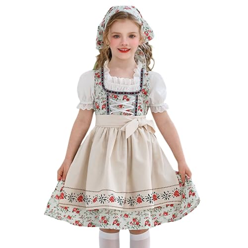 Oktoberfest Dress for Girls Teens Traditional German Bavarian Dirndl Dress with Apron Halloween Festival Outfits