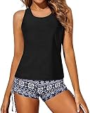 Yonique 3 Piece Tankini Swimsuits for Women Swim Tank Top Bathing Suits with Boy Shorts and Bra Athl