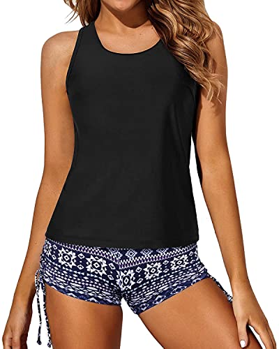 Yonique 3 Piece Tankini Swimsuits For Women Swim Tank Top Bathing Suits With Boy Shorts And Bra Athletic Swimwear Geometric Xs #TOP24