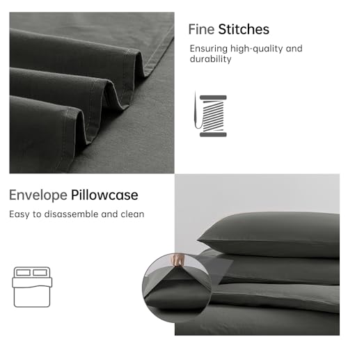 Image of JELLYMONI Gray Duvet Cover Full Size - 100% Washed Cotton Linen Like Textured Comforter Cover, 3 Pieces Breathable Soft Bedding Set with Zipper Closure (Dark Gray, Full 80 inchx90 inch)