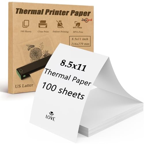 Thermal Printer Paper 8.5 X 11, 100 Sheets Folding Thermal Paper Use for Homework, Contracts and Invoices, US Letter Size Thermal Paper Compatible with JADENS/Itari/M08F/A40Portable