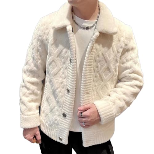 Men's Long Sleeve Lapel Cardigan Sweaters Button Down Cable Knitted Sweater