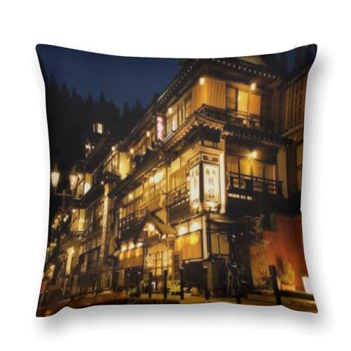 銀山温泉流行両面印刷枕カバー腰部枕カバー室内ソファー四季通用抗菌防臭快適な手触り誕生日クリスマスプレゼント枕カバー抱き枕カバー20 "x20 "