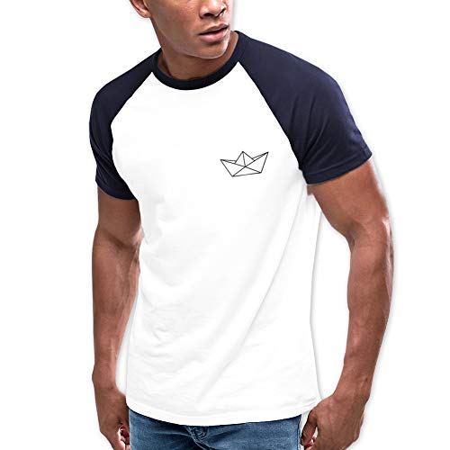 VIENTO Paper Ship Herren T-Shirt Baseball (Marineblau, Large)