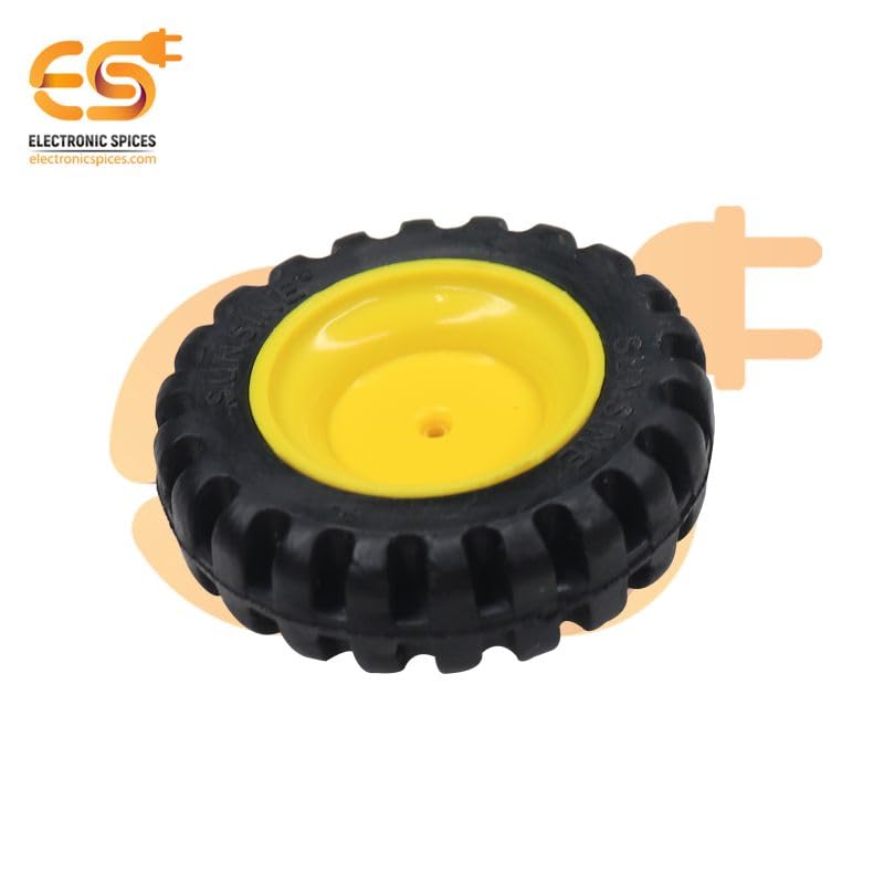 Electronic Spices 40mm x 12mm Yellow Robotics Toy Smart Car Wheel | Durable Plastic Tyre with Grip Pack of 10 Pcs 2