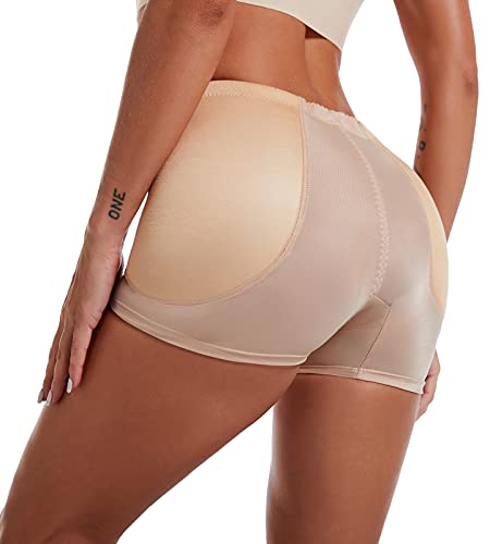 FEOYA - Mujer Bragas Braguitas Moldeadora con Relleno Cadera Briefs de Encaje Fajas Hip Up Lateral Calzones Sexy sin Costura para Mujer - Beige - XL Cover