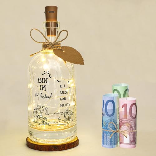 Seutgjie Ruhestand Geschenk, Renteneintritt Geschenk Frauen Männer Geldgeschenke LED Flaschenlicht Originelle Personalisiertes Geschenk
