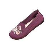 Damen Freizeitschuhe Slip On, Schuhe Elegant Flach Sportschuhe Mesh Atmungsaktiv Walkingschuhe Blumenstickerei Schlupfschuhe Casual Joggingschuhe Bequeme Arbeitsschuhe Leichte Trekkingschuhe
